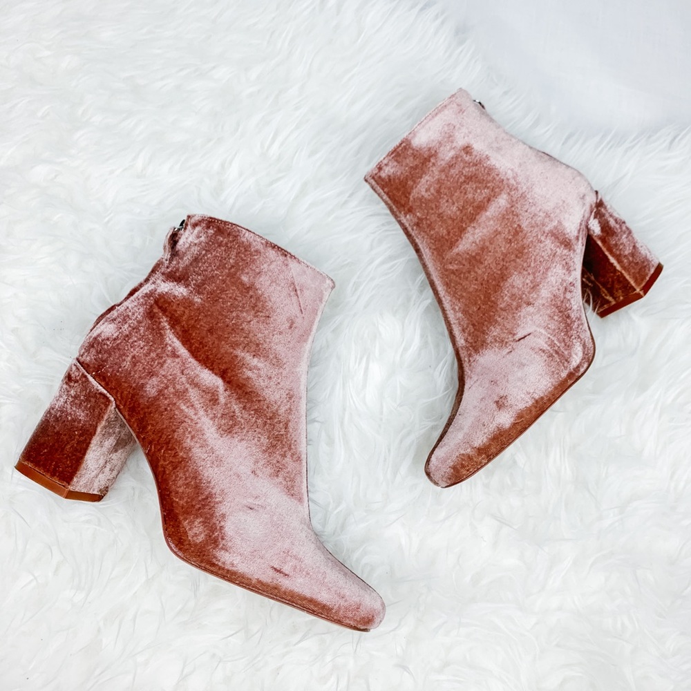 Zara Pink Velvet Booties Size 8